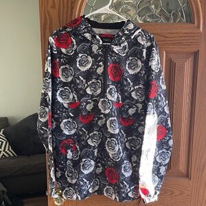 Rue21 Black Unlined Windbreaker with Floral Design